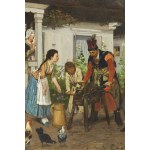 Antoni Kozakiewicz (1841 Kraków - 1929 Kraków), Sharpening sabers before battle, 1875