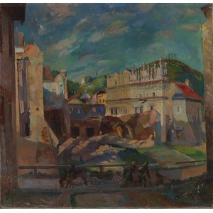 Antoni Michalak (1899 Kozłów Szlachecki - 1975 Warszawa), Widok na kamienice Przybyłów w Kazimierzu, 1945