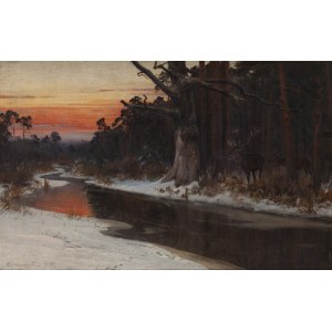 Michał Gorstkin Wywiórski (1861 Warszawa - 1926 Warszawa), Pejzaż zimowy ze zwierzyną, po 1900