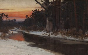 Mikhail Gorstkin Wywiórski (1861 Warsaw - 1926 Warsaw), Winter landscape with animals, after 1900