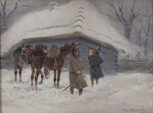 Jerzy Kossak (1886 Kraków - 1955 Kraków), Ułani przy chacie, 1933