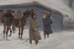 Jerzy Kossak (1886 Kraków - 1955 Kraków), Ułani przy chacie, 1933