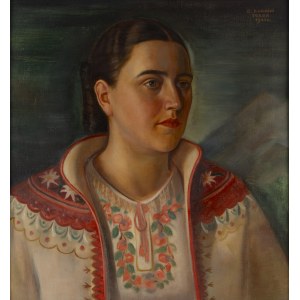 Edward Karniej (1890 - 1942 ), Portret Tekli Brezy z domu Bajon w stroju podhalańskim, 1940