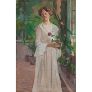 Jerzy Karszniewicz (1878 Tarnów - 1945 Kraków), Pani z pelargonią, przed/lub 1914