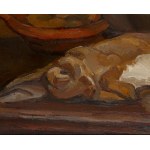 Henryk Epstein (1891 Łódź - 1944 obóz koncentracyjny, prawdopodobnie Auschwitz), Martwa natura z miską owoców i zającem, lata 20. XX w.