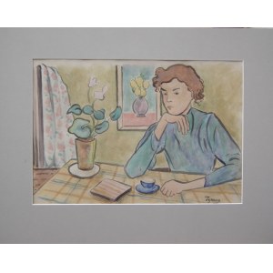 Tymon Niesiołowski(1882-1965),Dziewczyna siedząca przy stole