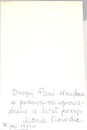 SIWIŃSKA- FRACTION OF A MOMENT. Dedication by the author to Wanda Karczewska.