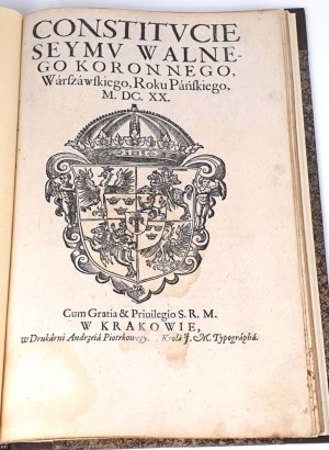 CONSTITUTION OF THE WALKING CORONNAL SEYM, in Warsaw of the Year MDCXX