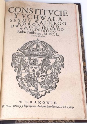 CONSTITUTION OF THE WALKING CORONAL SEYM, in Warsaw of the Year of the MDCL On December 5.