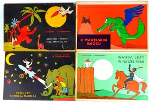 MAKUSZYŃSKI AND VALENTYNOWICZ - SET OF 4 COMICS: AVANTURA I WYBRYKI MAŁEJ MAŁPKI FIKI-MIKI, ADVENTURES OF MATOŁEK GOAT, WANDA LIES IN OUR LAND, O WAWELSKI SMOK. Krakow 1973-76