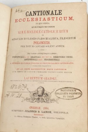 [CHURCH SINGUARY] GRABSKI - CANTIONALE ECCLESIASTICUM Gniezno 1864