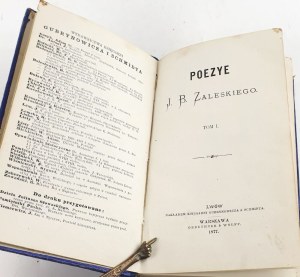 ZALESKI- POEZYE vol.1 published in 1877, period half leather