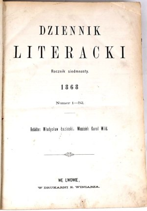 ŁOZIŃSKI - DZIENNIK LITERACKI 1868, first editions by Asnyk, Krasinski and Kraszewski