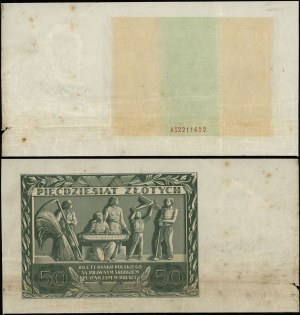 Poland, fragment of sheet with unfinished printing of 50 zloty banknote, 11.11.1936