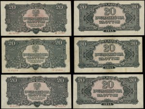 Poland, set of 3 x 20 gold (in OBVIOUS clause), 1944