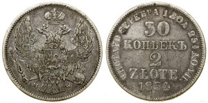 Poland, 30 kopecks = 2 zlotys, 1834 MW, Warsaw