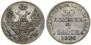 Poland, 30 kopecks = 2 zlotys, 1836 MW, Warsaw