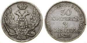 Poland, 30 kopecks = 2 zlotys, 1839 MW, Warsaw
