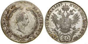 Austria, 20 krajcars, 1827 A, Vienna