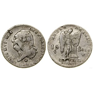 Francja, 15 soli, 1791 W, Lille