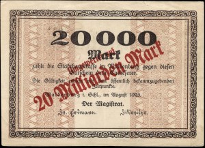 Poland. Wałbrzych 20 Miliard Marek Overprint 20000 Marek 1923