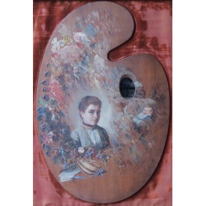 Bolesław ŁASZCZYŃSKI (1842-1909), Paleta malarska z portretem siostrzenicy artysty i autoportretem, 1902