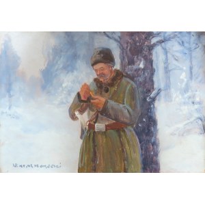 Wiktor KORECKI (1890-1980), Zimowy pejzaż z myśliwym