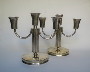 Pair of art deco silver candlesticks, Cracow ca. 1930.