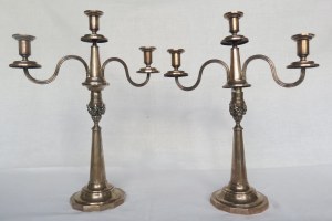 Pair of silver three-arm candlesticks, 1st half of 19th century.