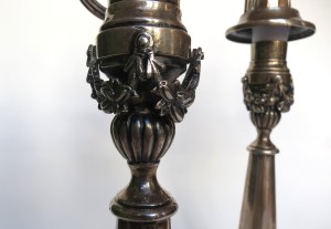 Pair of silver three-arm candlesticks, 1st half of 19th century.