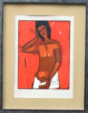 Jerzy Nowosielski, Nude on red background, eg. 49/50