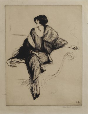 Lewis BAUMER (1870-1963), Lady in fur coat with cigarette, 1920s-30s.