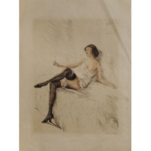 Otto GOETZE (1868-1931), Dama roznegliżowana z papierosem, lata '20 XX w.