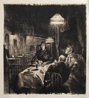 [Influenced by Bruno Schulz] Wolfgang BREUER (1895-1927), A woman and two men in a cafe, 1919