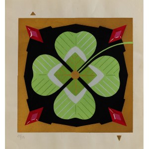 Artysta NIEOKREŚLONY (XIX/XX w.), Czterolistna koniczyna z czterema rubinami, lata '20-30 XX w.