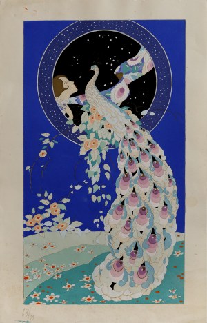 UNKNOWN artist (19th/20th century), Lady and peacock, 1920s-30s.