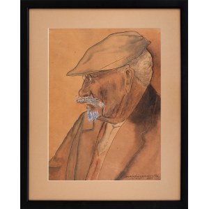 Maja Berezowska, Portret starszego mężczyzny w kaszkiecie, 1956