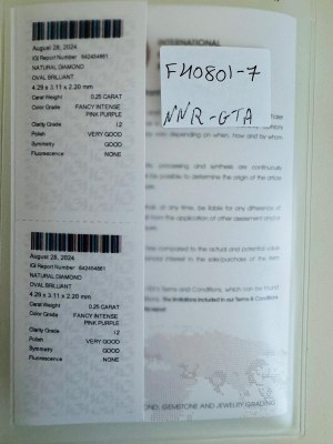 NATURAL POLISHED DIAMOND 0.25 FANCY PINK PURPLE INTENSE - I2 - IGI - F40801 - 7
