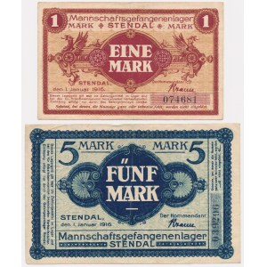 Camp Stendal, 1 and 5 marks 1916 - set (2pcs)