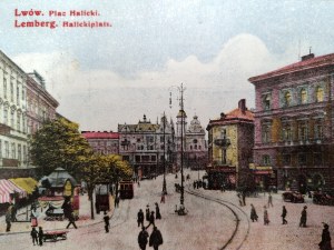 Lviv - Lemberg - Akademicka Street, Savings Bank and Bank of Poland [ K.U.K. Lemberg, Military Censorship ].