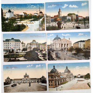 Lot 6 pocztówek : Lwów - Lemberg - Plac Św. Ducha, Dworzec i inne [ K.U.K. Lemberg, Cenzura Wojskowa ]
