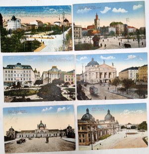 Lot of 6 postcards : Lviv - Lemberg - Holy Spirit Square, Railway Station and others [ K.U.K. Lemberg, Military Censorship ].