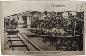 Przemyśl - reconstruction of the destroyed bridge on the San River - 1916 [ K.U.K. stamp ].