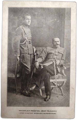 Patriotic postcard - Head of State Jozef Pilsudski and his adjutant Wieniawa-Dlugoszewski circa 1918.