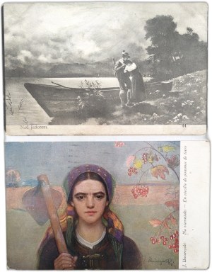 By the lake ; For potatoes- a pair of postcards of the Second Republic of Poland.