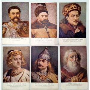 Władcy Polski - Sobieski, Batory, Krzywousty - 6 kart, okres II RP