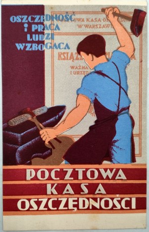 Postcard - Postal Savings Bank - Savings and work enriches people - PKO, ca. 1930.