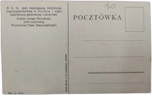 Postcard - Postal Savings Bank - Savings and work enriches people - PKO, ca. 1930.