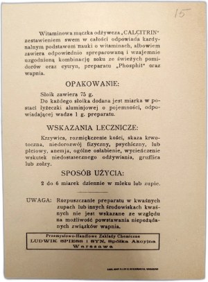 Advertising print - Vitamin nutrient meal Calcitrin [ Ludwik Spiess and Son, Warsaw ca. 1920 ].