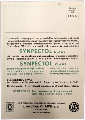 Advertising print - Klawe Companies - Synpectol - cough medicine - Jan Cotty printing, Warsaw - [ Pharmaceutical drugs].